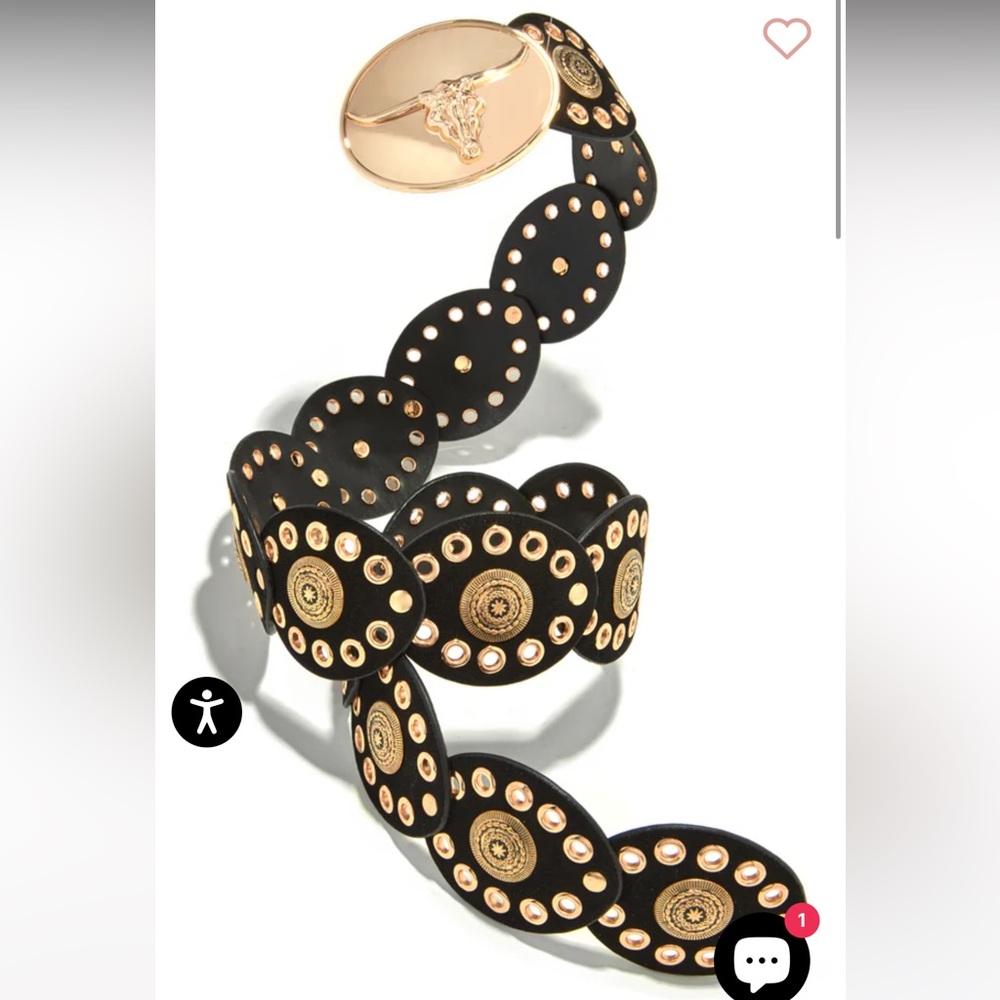 Black and Gold Studded Leather Belt